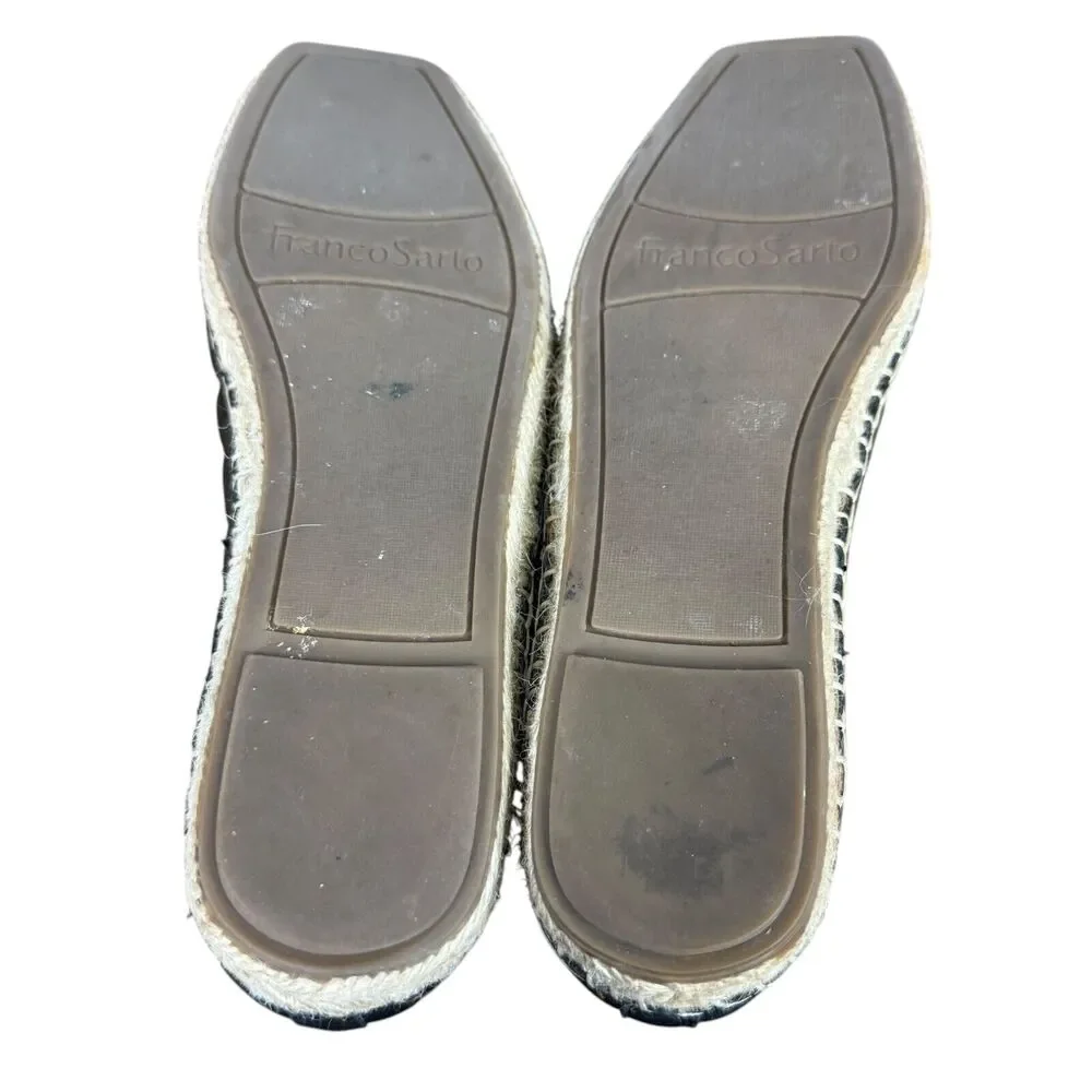 Franco Sarto Kyla Quilted Black Leather Espadrille Square Toe Flats Shoes sz 8.5